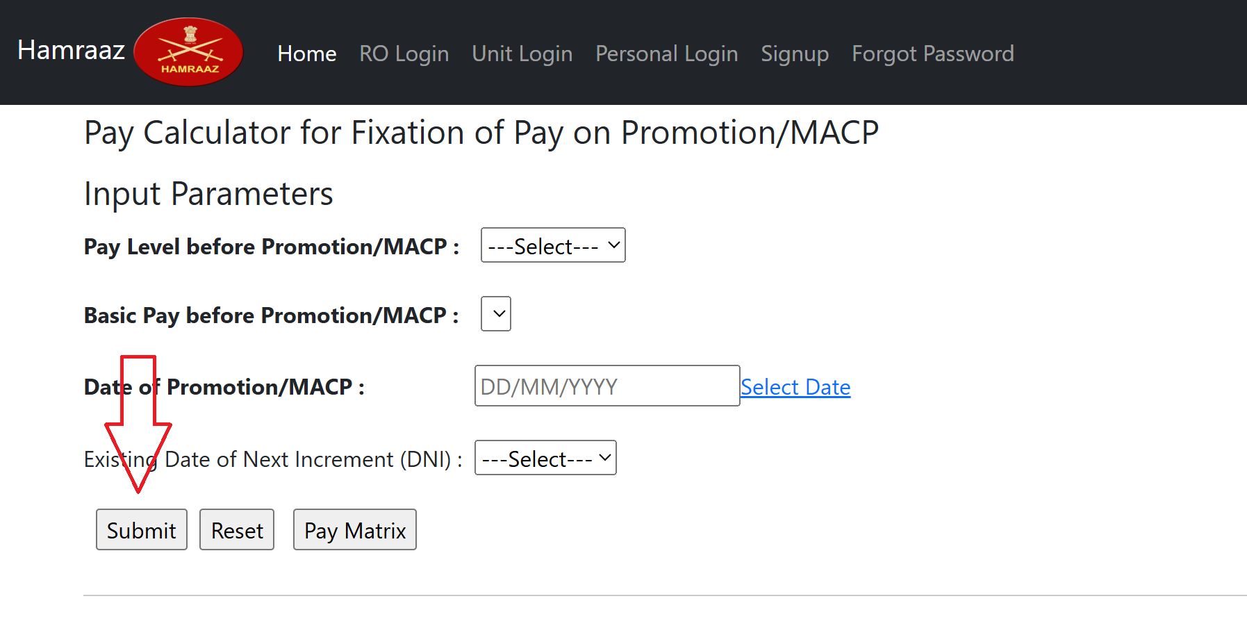Hamraaz Pay Calculator Webpage